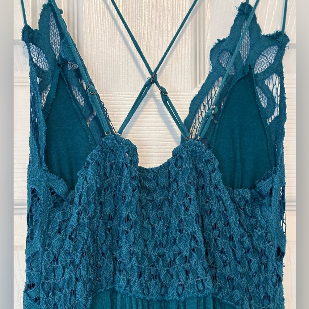 Free People Adella Teal Crochet Boho Ruffle dress - Picture 6 of 7
